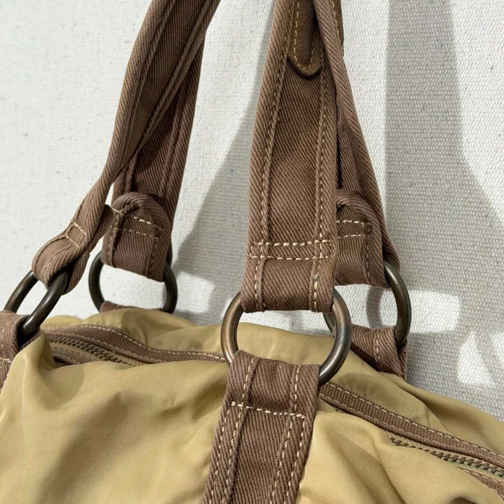 Y2K Gap 1969 Satchel Bag Women OS Tan Brown Utility Nylon Suede Trim Handbag